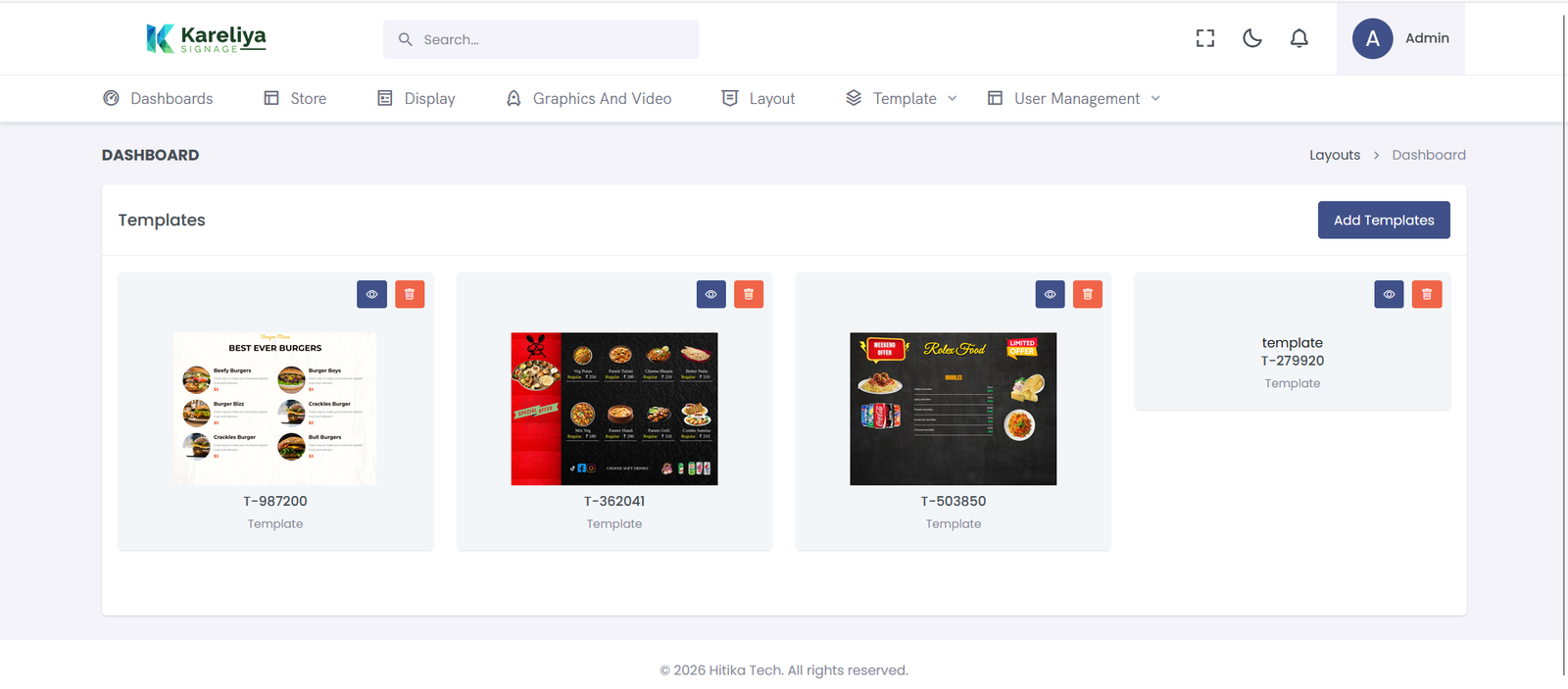 Digital Signage Templates admin panel